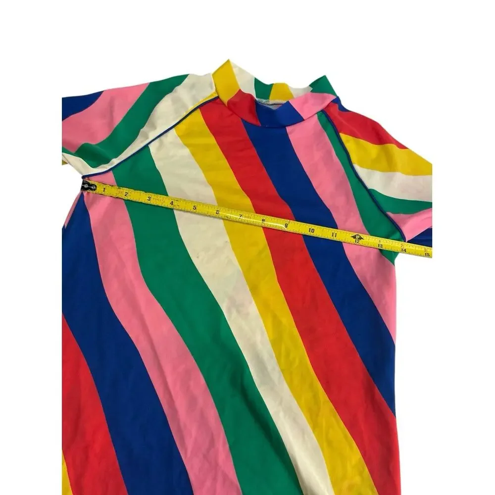 Mini Boden Girls Rash Guard Striped All Over Print UPF 50 +